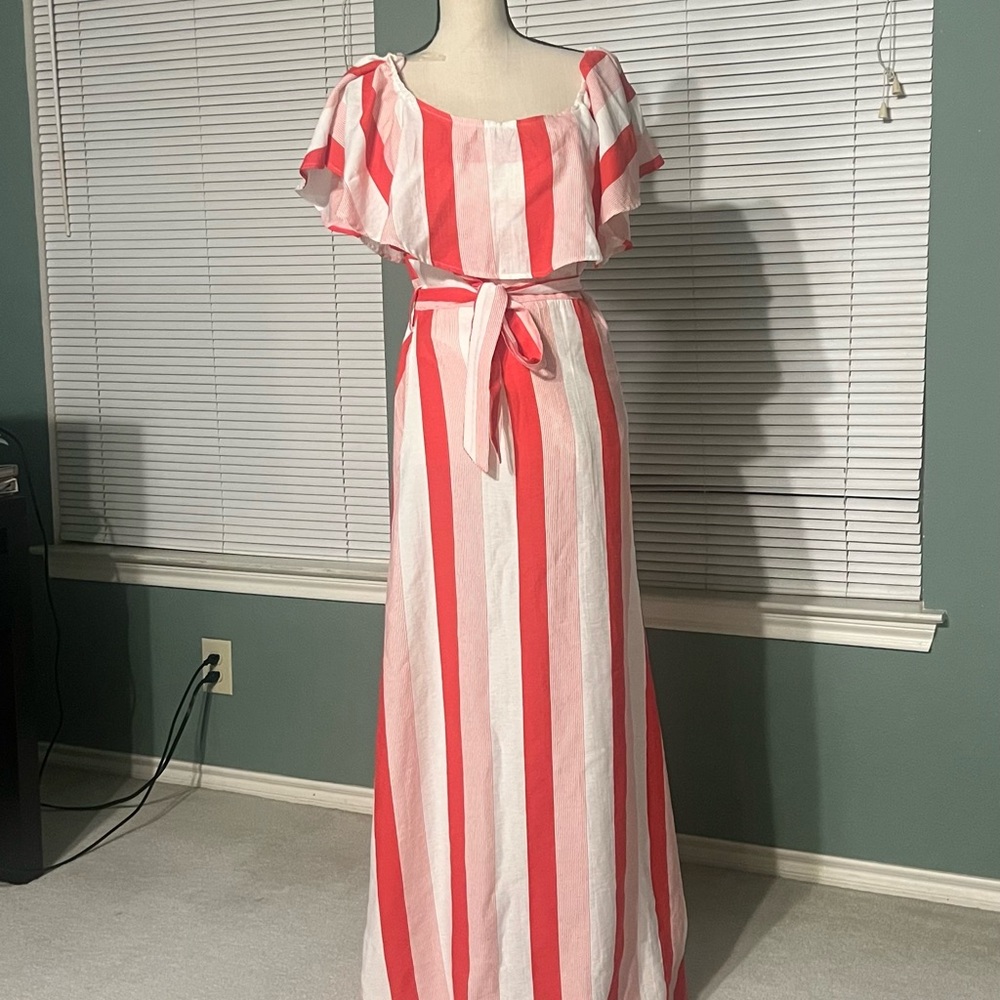 Main Strip Coral and White Maxi Dress
